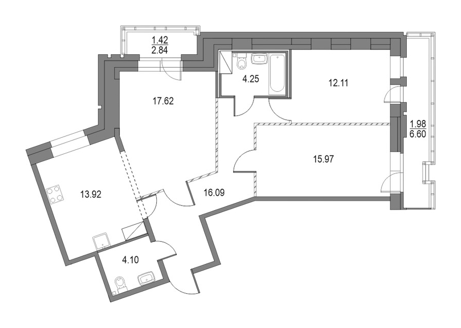 3-комнатная квартира 84.06 м², 12/17 эт., ЖК «Приморский квартал»